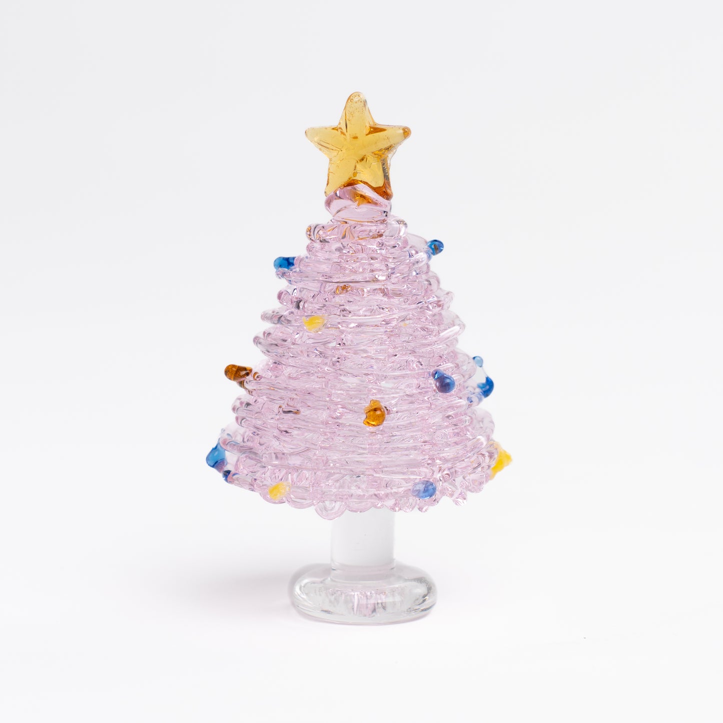 Handmade blue glass Christmas tree with base