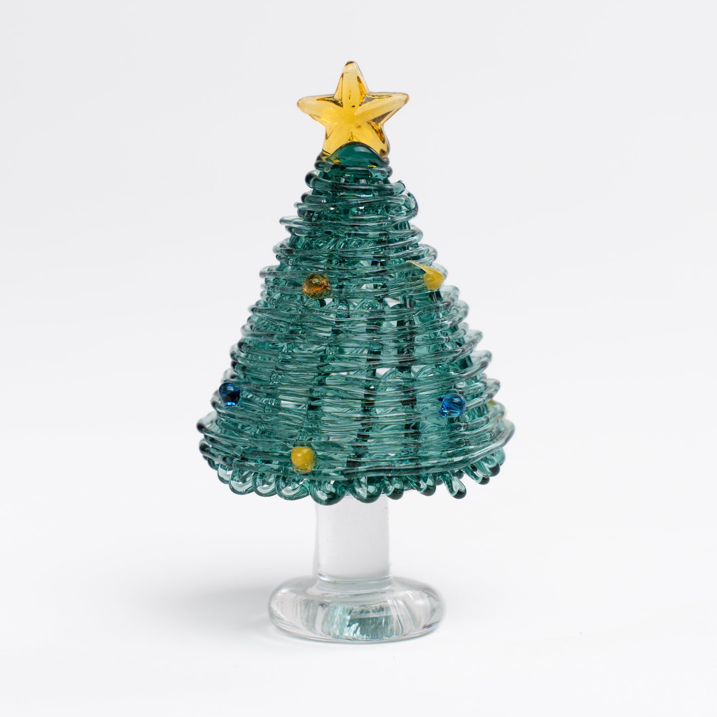 Handmade blue glass Christmas tree with base