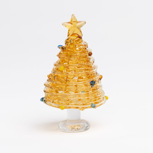 Handmade blue glass Christmas tree with base